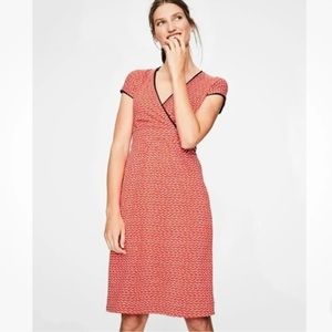 Boden Red and White Short-Sleeved V-Neck Dress